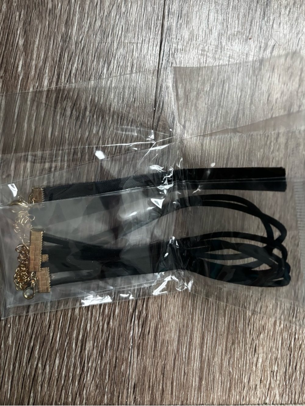 NWT Set of 3 Black Multi-Strand Velvet Choker Necklaces with Gold Hardware